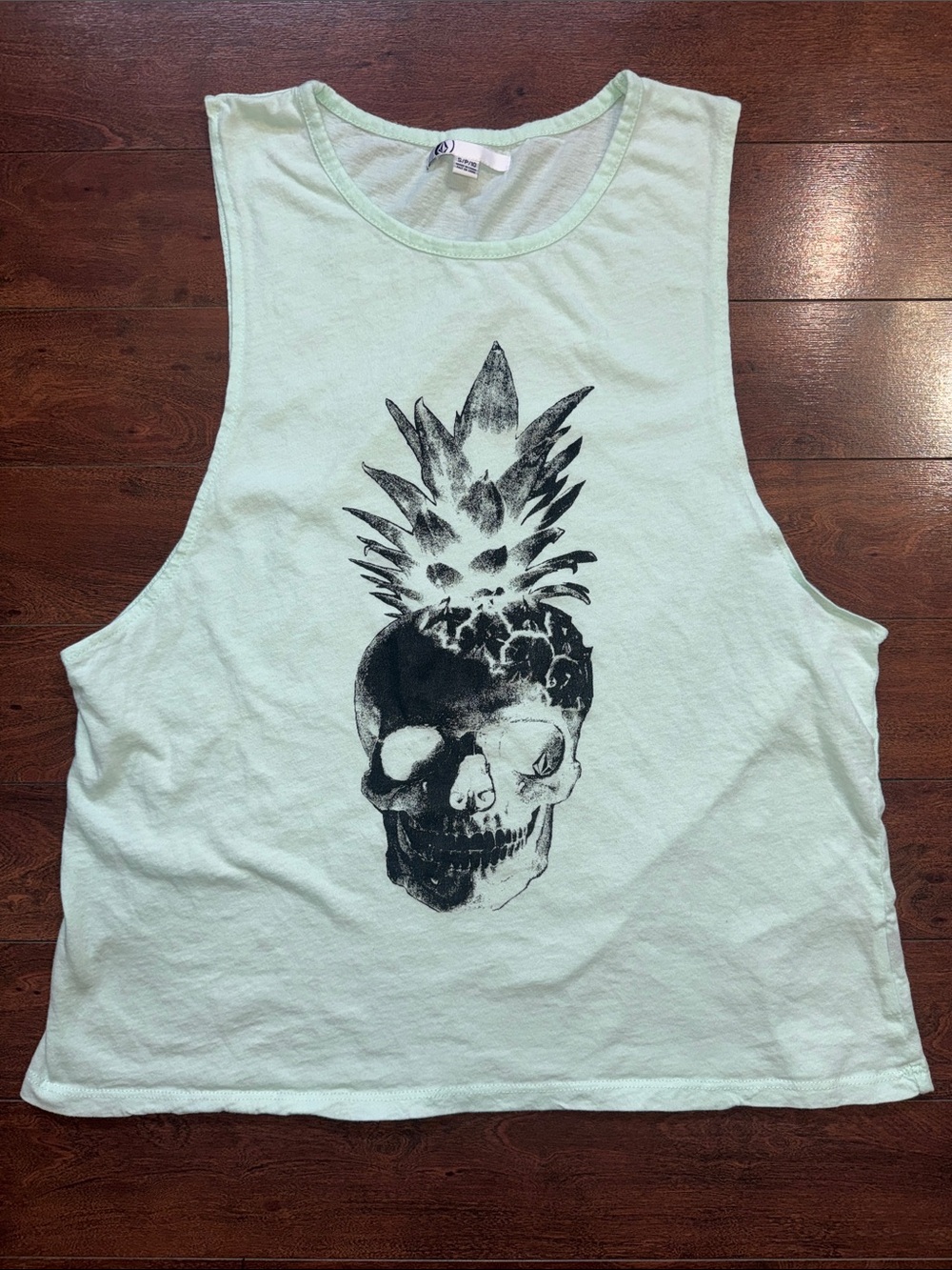 Volcom Mint Green Graphic Tank Top with Black Skull Pineapple